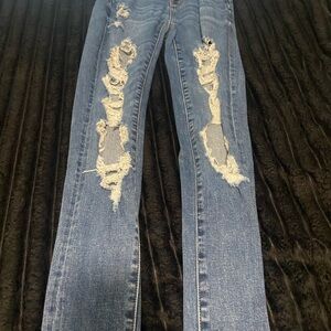 American Eagle Outfitters Blue Distressed Skinny Jeans